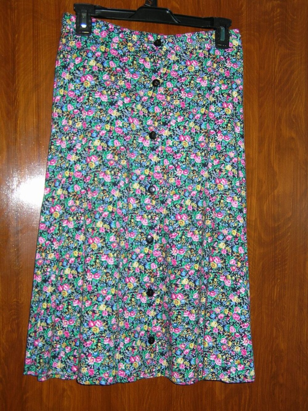 Jeffrey Craig Flowered A-Line Skirt Button Front Elastic Back Size M 26.5" Lg  E